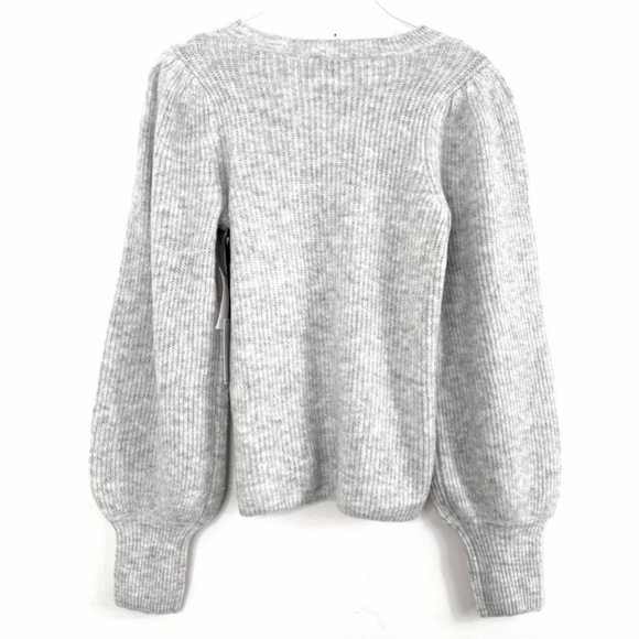 1 State Ruffle Balloon Sleeve Crewneck Rib Sweater Silver in light Gray New - Picture 4 of 8